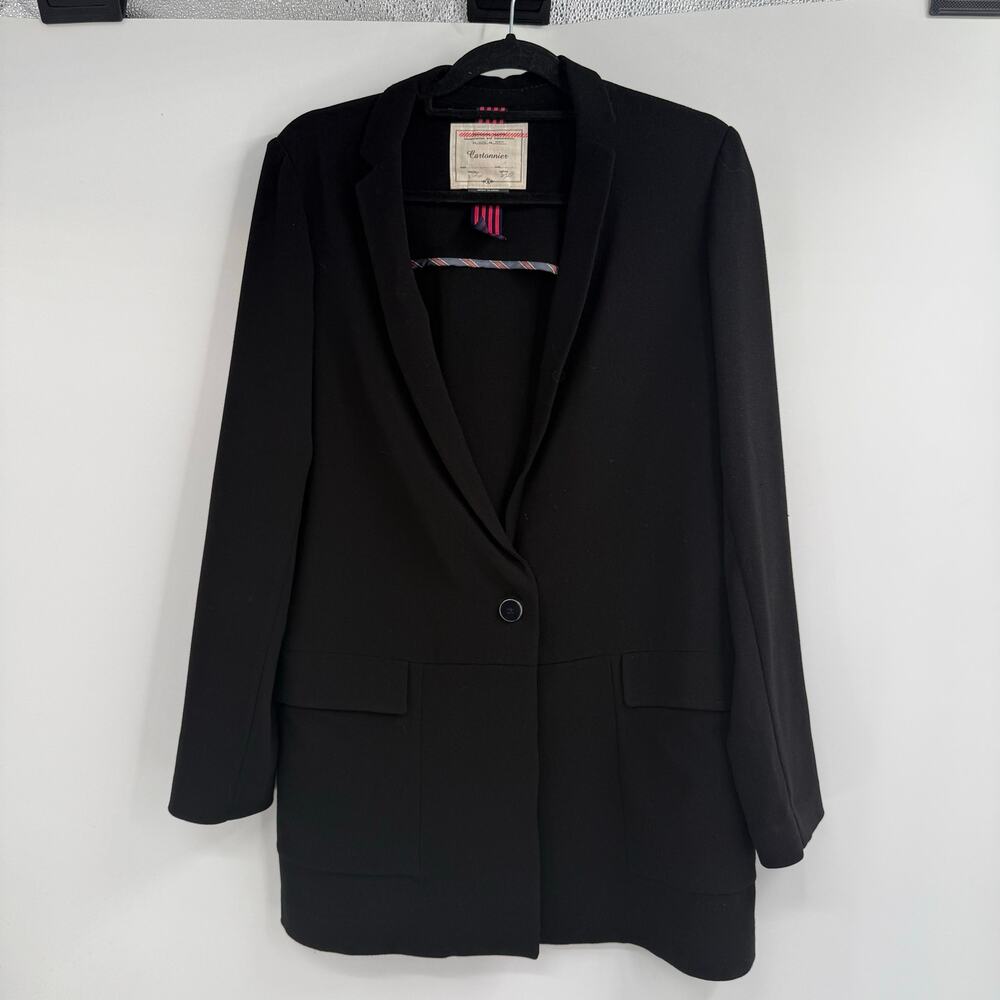 Cartonnier by Anthropologie Single Breasted Blazer Women Medium Black Long